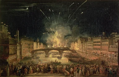 Feuerwerk über dem Fluss Arno